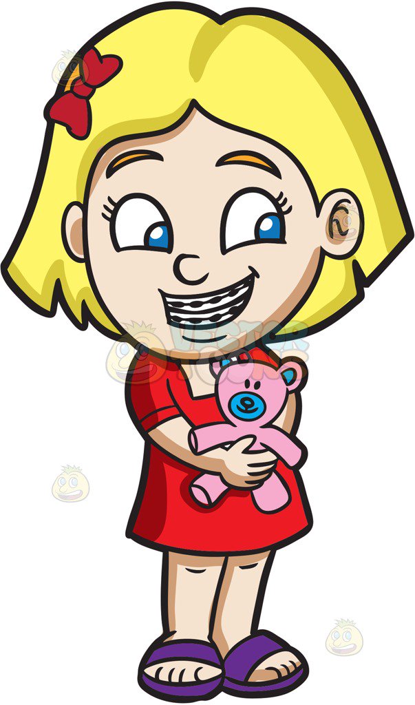 603x1024 A Girl With Braces Hugging Her Teddy Cartoon Clipart Vector Toons