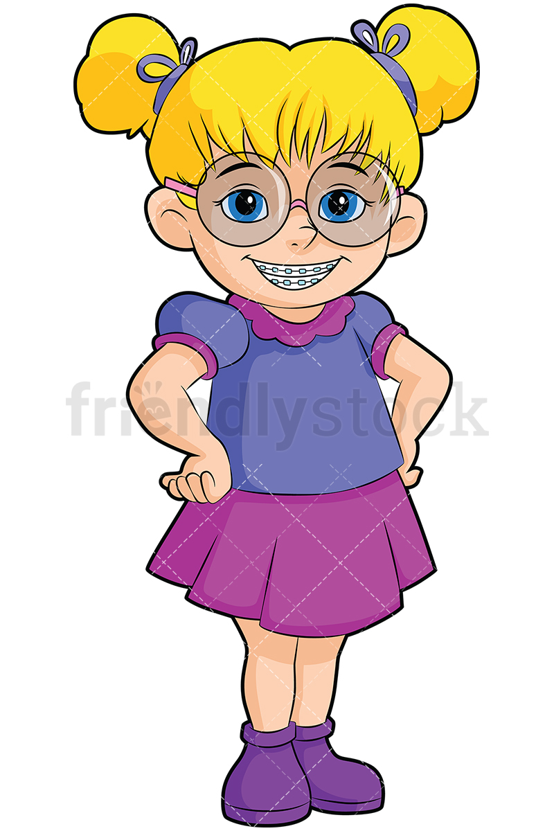 800x1200 Little Girl Wearing Braces Vector Cartoon Clipart