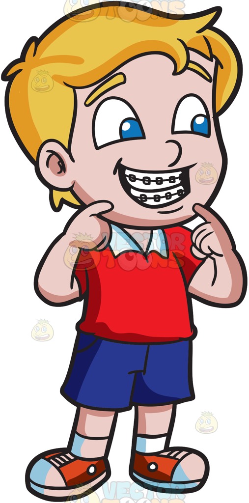 507x1024 A Proud Boy Showing His New Braces Cartoon Clipart Vector Toons