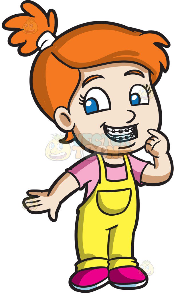 615x1024 A Proud Girl Showing Her New Braces Cartoon Clipart Vector Toons