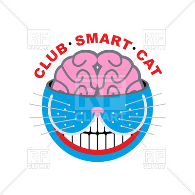 400x400 Club Smart Cat. Animal And Brain Emblem. Royalty Free Vector Clip