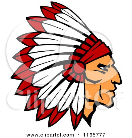 450x470 Clipart Of A Native American Brave With A Red And White Feather