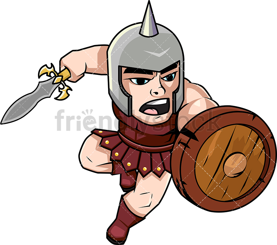 900x795 Brave Gladiator Charging With Sword Vector Cartoon Clipart