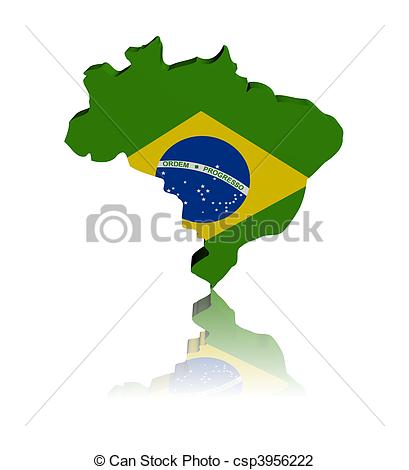 409x470 Brazil Map Flag 3d Render With Reflection Illustration Clip Art