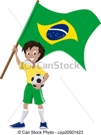 352x470 Happy Soccer Fan Holds Brazilian Flag. Illustration In Vector Format.