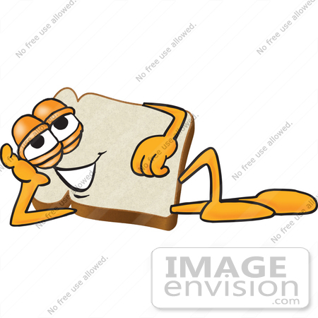 450x450 Clip Art Graphic Of A White Bread Slice Mascot Character Reclined