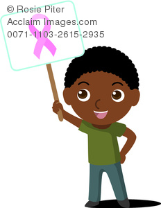 232x300 African American Boy Child Waving Sign With Pink Ribbon For Breast
