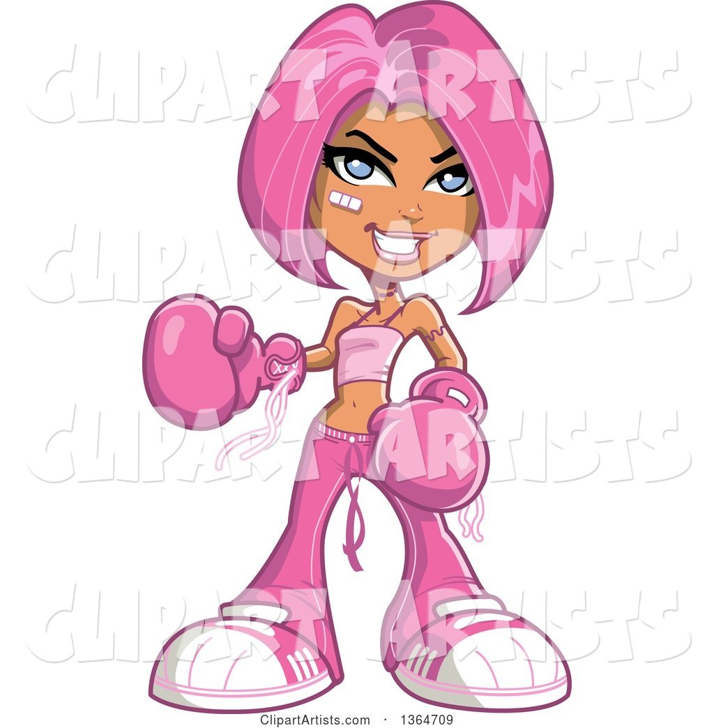1024x1044 Cartoon Tough Caucasian Woman Decked Out In Pink, Wearing Boxing