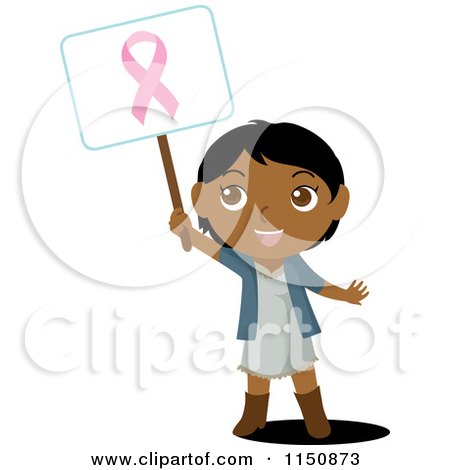 450x470 Cartoon Of A Black Or Indian Girl Holding Up A Breast Cancer