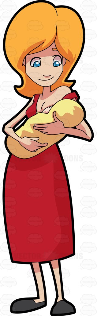 317x1024 A Mommy Breastfeeding Her Newborn Child Cartoon Clipart Vector Toons