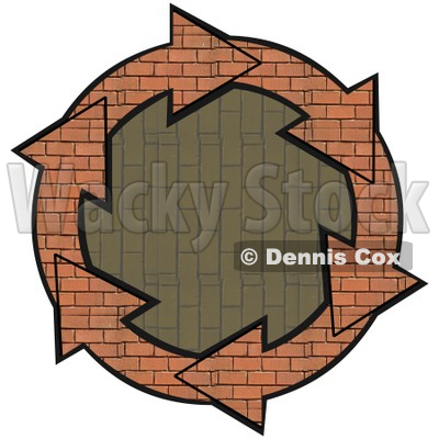400x400 Clipart Illustration Of A Circle Of Brick Arrows Around A Vertical