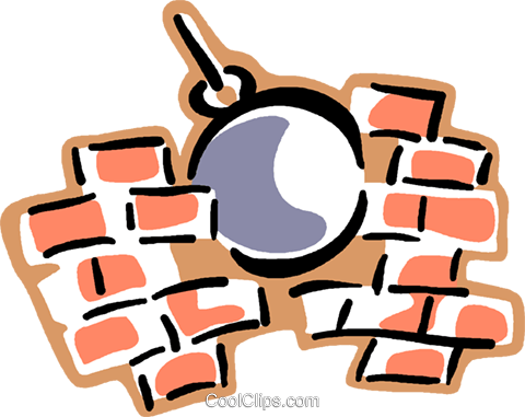 480x381 Wrecking Ball Going Through A Brick Wall Royalty Free Vector Clip