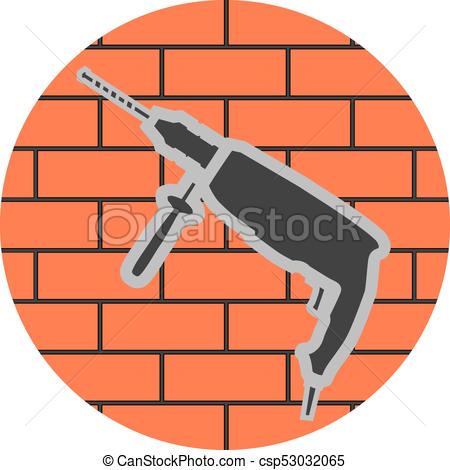450x470 Badge Of A Jackhammer On A Brick Wall. Icon Construction Clip