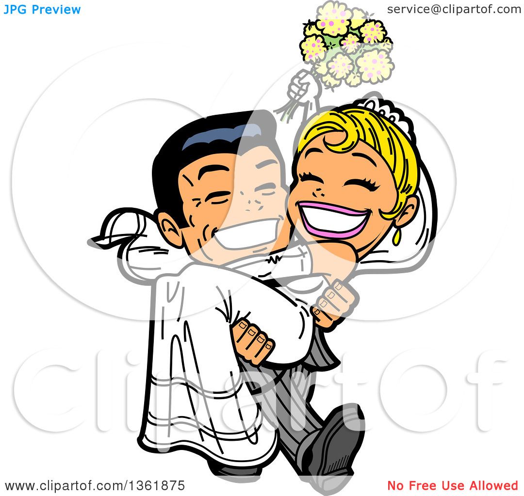 1080x1024 Clipart Of A Cartoon Happy Wedding Groom Carrying His Bride