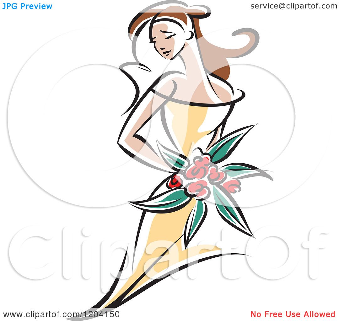1080x1024 Clipart Of Brunette Bride Or Bridesmaid With Red Flowersnd