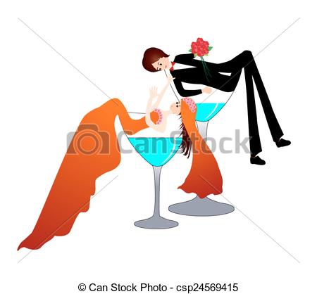 450x418 Funny Bride And Groom In A Champagne Glass Vector Clip Art