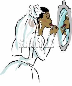 252x300 An African American Bride Applying Lipstick In The Mirror Clip Art
