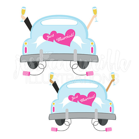 570x570 Just Married Car Cute Digital Clipart, Cute Bridal Car Clip Art