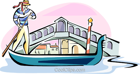 480x257 Gondola Passing The Rialto Bridge Royalty Free Vector Clip Art