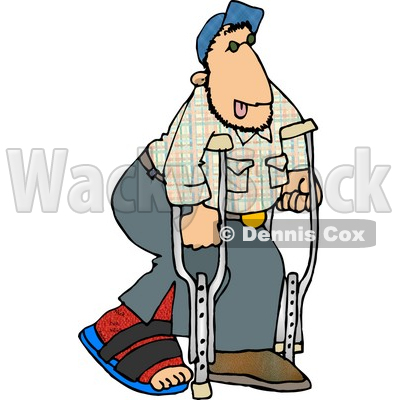 400x400 Injured Man Walking On Crutches With A Broken Leg Clipart Picture