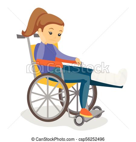450x470 Woman With Broken Leg Sitting In A Wheelchair. Young Sad Eps
