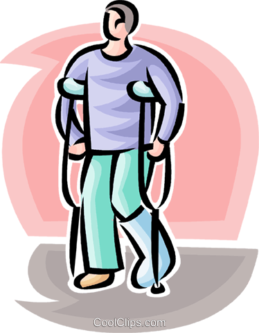 374x480 Man With A Broken Leg And Crutches Royalty Free Vector Clip Art