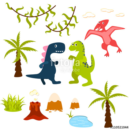 500x500 Dinosaur And Jungle Tree Clipart Set. Pterodactyl, T Rex