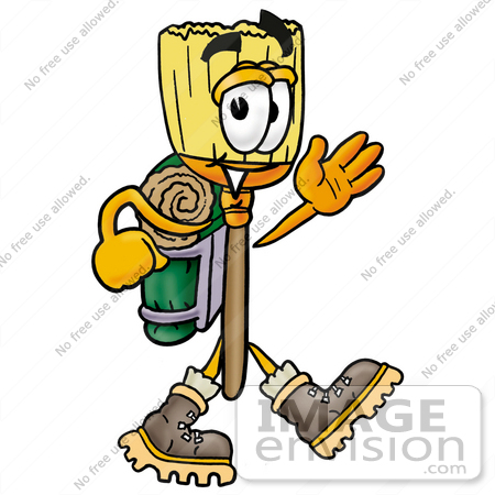 450x450 Clip Art Graphic Of A Straw Broom Cartoon Character Hiking