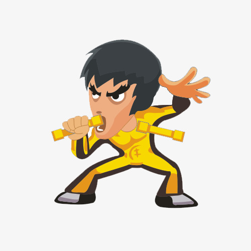 500x500 Bruce Lee With The Double Stick, Bruce Lee, Cartoon, Cartoon