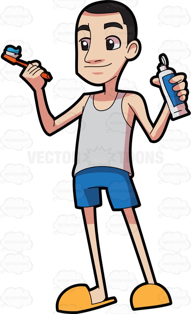 625x1024 A Man Getting Ready To Brush His Teeth Cartoon Clipart Vector Toons