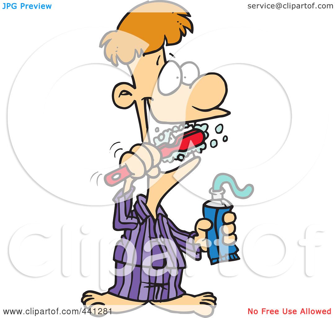 1080x1024 Royalty Free (Rf) Clip Art Illustration Of A Cartoon Man Brushing
