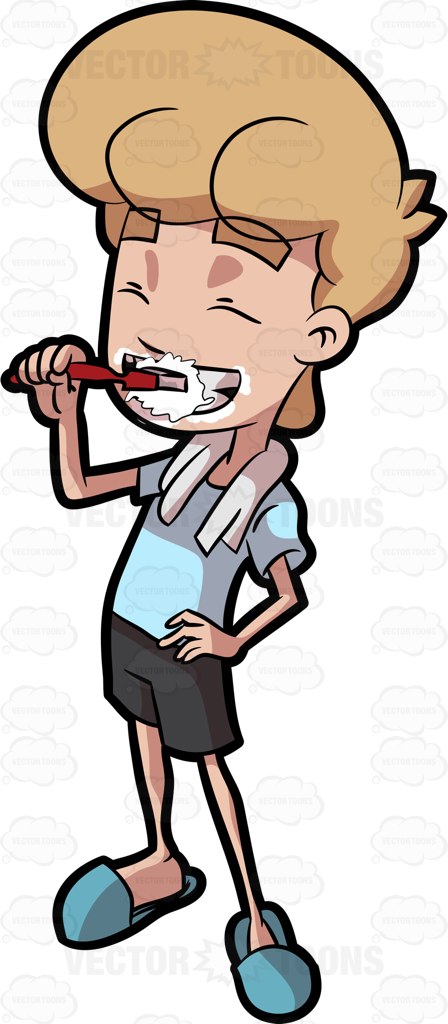 448x1024 A Man Brushing His Teeth Rigorously Cartoon Clipart