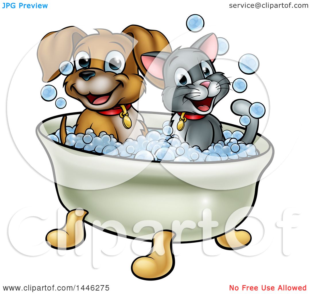 1080x1024 Clipart Of A Cartoon Happy Puppy Dog And Cat Soaking In A Bubble