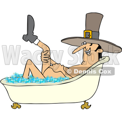 400x400 Clipart Of A Cartoon Thanksgiving Pilgrim Man Lifting Up A Leg