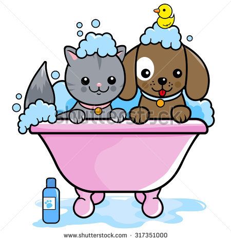 450x470 Illustration Of A Dog And A Cat In A Tub Taking A Bubble Bath