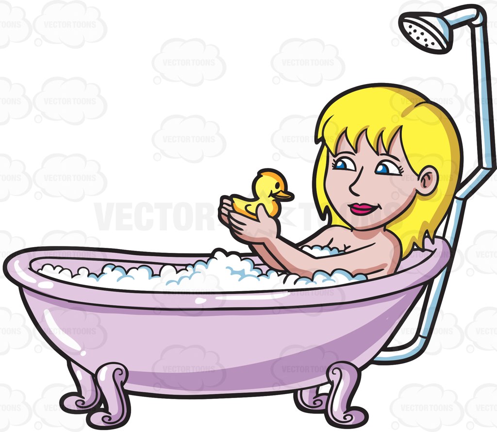1024x890 A Woman Playing A Rubber Ducky In A Bathtub Cartoon Clipart