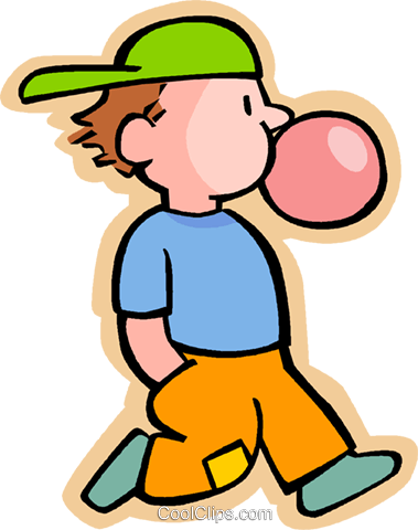 379x480 Boy Blowing A Bubble With Chewing Gum Royalty Free Vector Clip Art