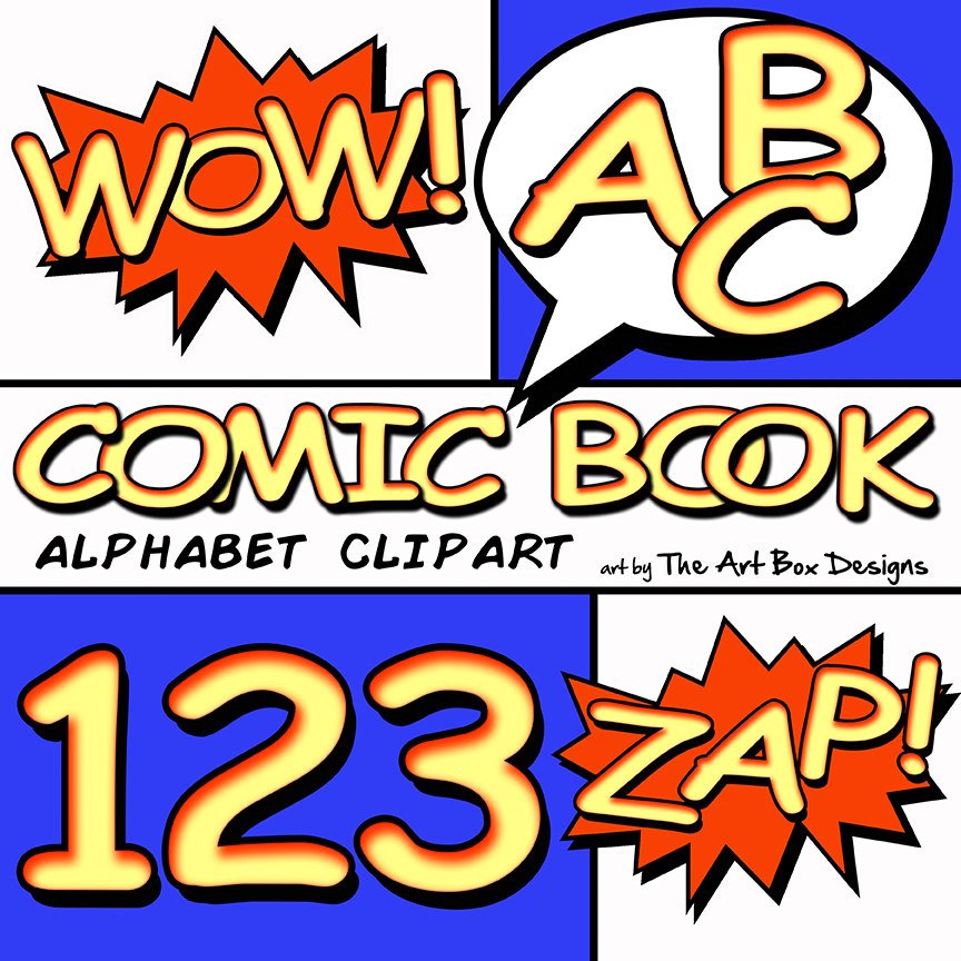 864x864 Comic Book Alphabet Clipart, Superhero Alphabet Clipart, Comic