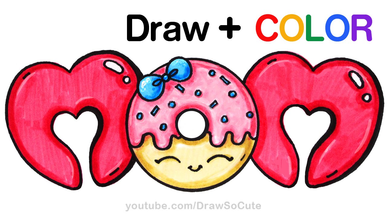 1280x720 How To Draw + Color Mom Bubble Letters With Donut Step By Step