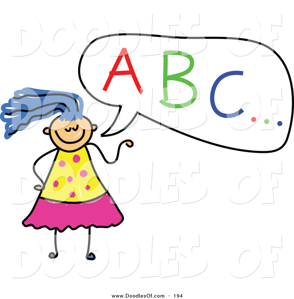 1024x1044 Vector Clipart Of A Childs Sketch Of A Girl With Abc In A Speech
