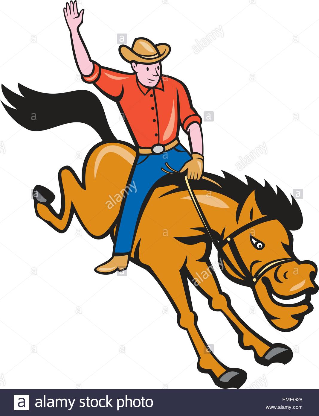 1067x1390 Rodeo Cowboy Riding Bucking Bronco Cartoon Stock Vector Art