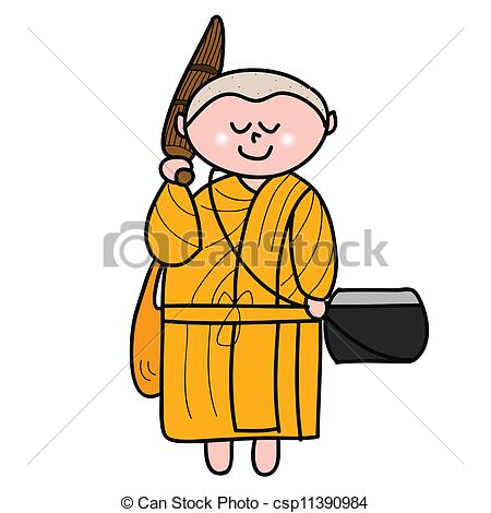 450x470 Buddhist Monk Cartoon Hand Drawn Illustration Vector