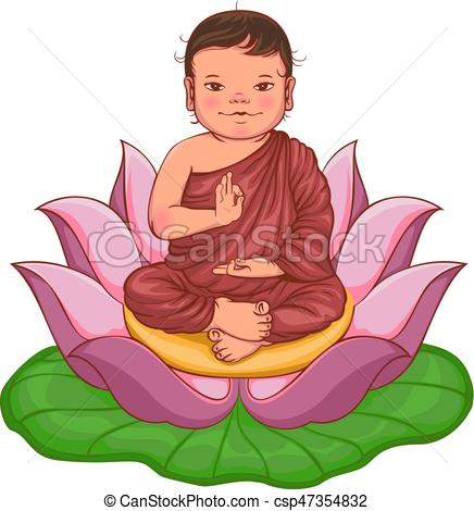 436x470 Newborn Buddha Boy Sits In Lotus Flower. Isolated On White