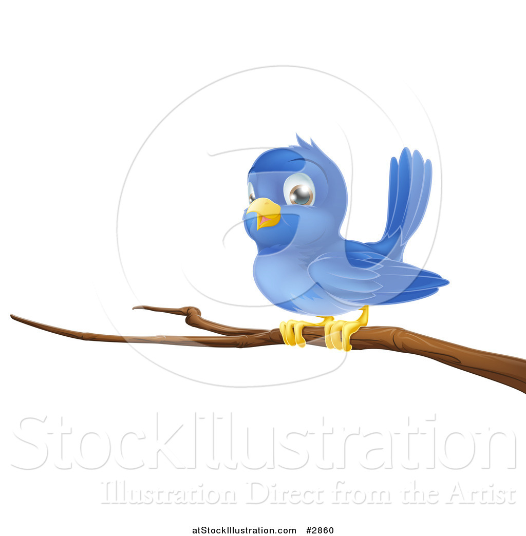 1024x1044 Vector Illustration Of A Cute Blue Bird Perched On A Bare Tree