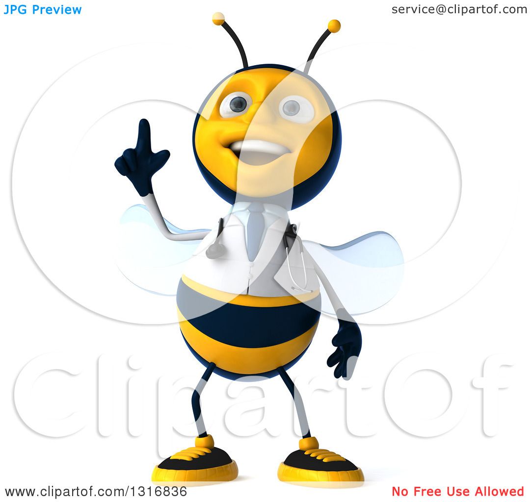 1080x1024 Clipart Of A 3d Happy Bee Doctor Holding Up A Finger