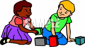 300x167 Clip Art Image Two Kids Playing With Building Blocks