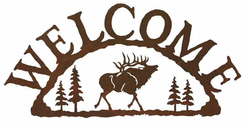800x401 Bull Elk With Pines Rustic Metal Welcome Sign Inspired By