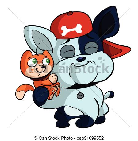 450x459 Cute Red Cat And Bulldog Puppy Vector Clipart Vector