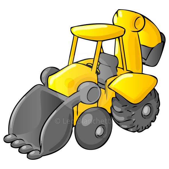 590x590 Backhoe Bulldozer Cartoon Style