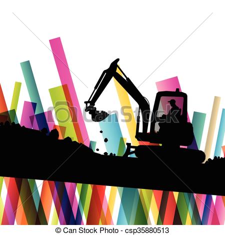 450x470 Excavator Bulldozer Industrial Land Digging Machinery Vector